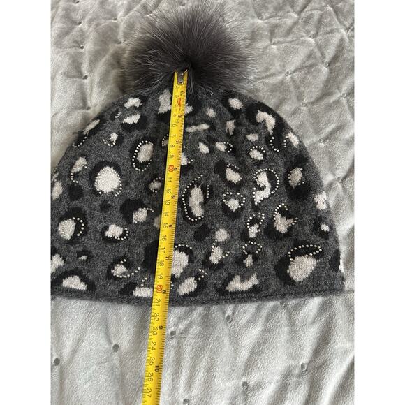 Mitchie\'s Wool Fur Pom Embellished Gray Beanie Hat One Size main image 4